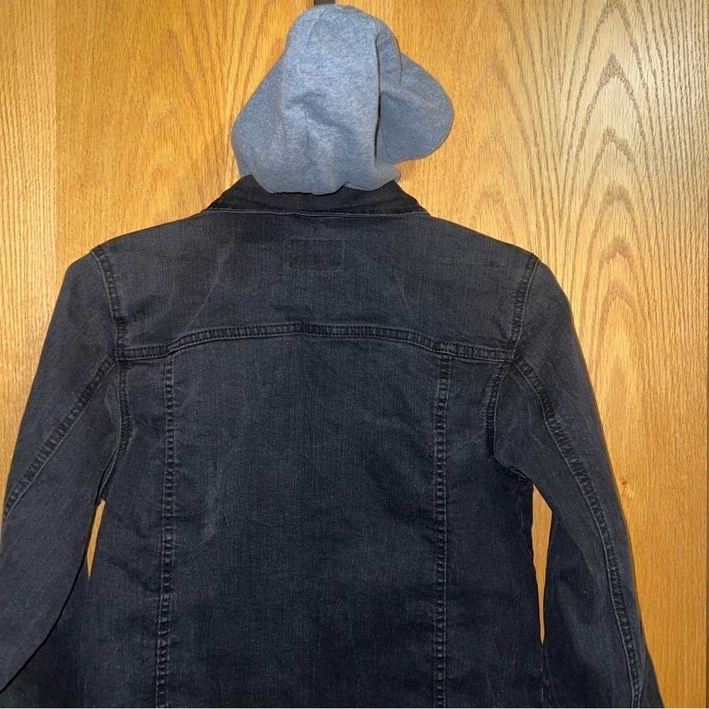 The Childrens Place Kids Boys Girls Black Denim Jean Jacket With Hoodie Size 14 - Picture 6 of 8